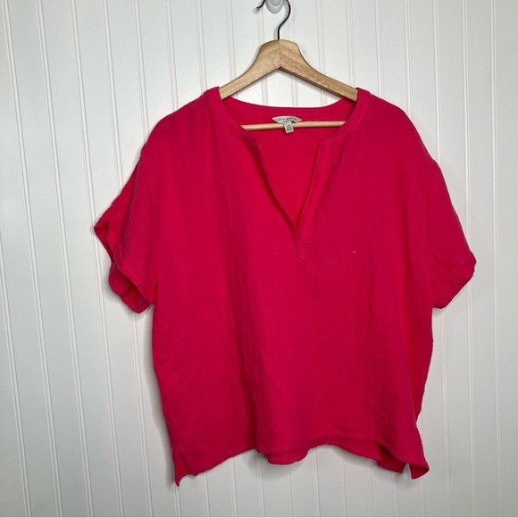 Lucky Brand Top Large Hot Pink Women’s Solid Gauzenspring Summer Casual Tee - Picture 1 of 6